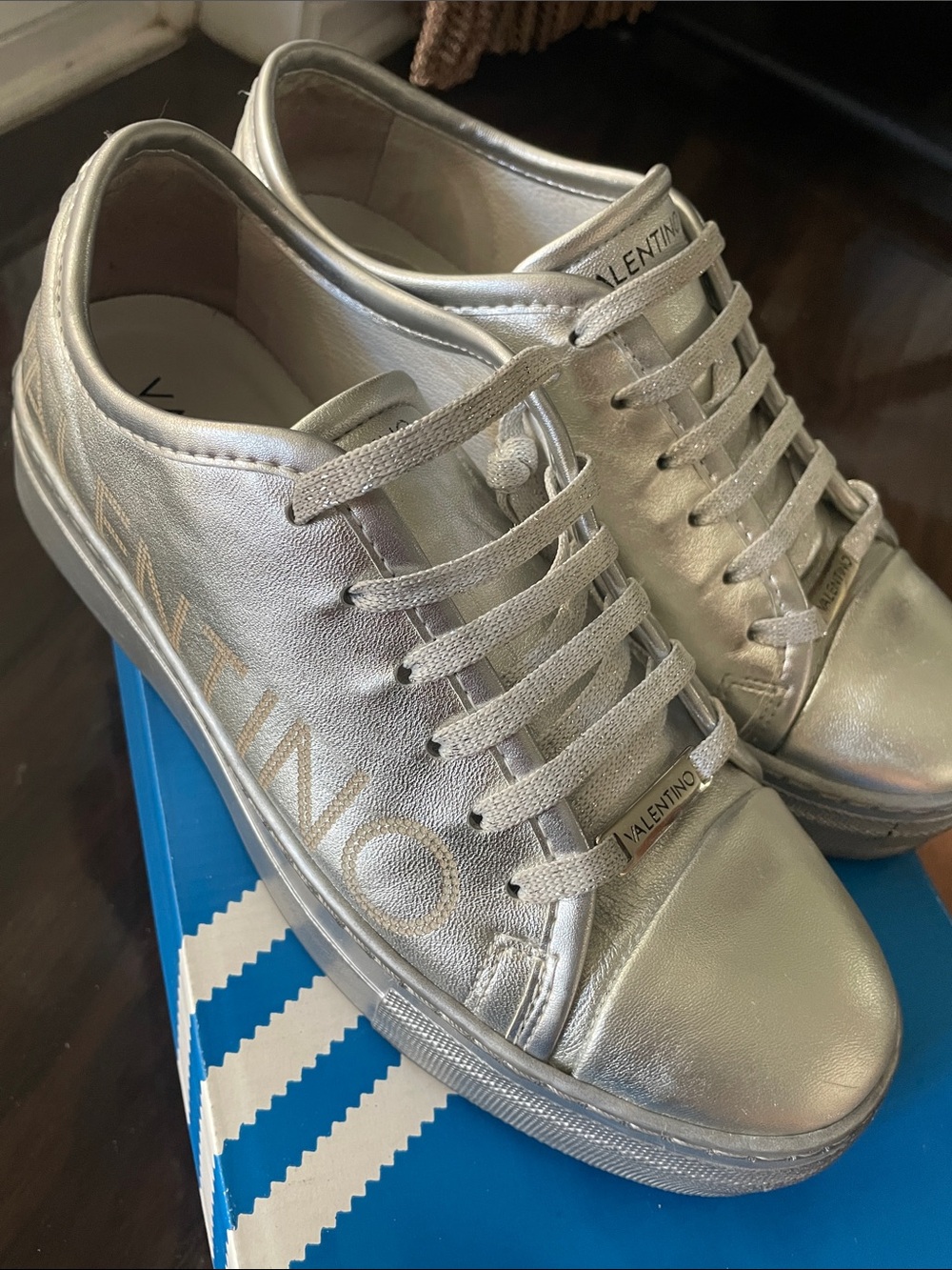Valentino Silver Metallic Low-Top Sneakers